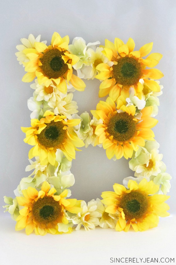 DIY Floral Sunflower Letter - This easy tutorial will show you how to make a beautiful floral letter! | www.sincerelyjean.com