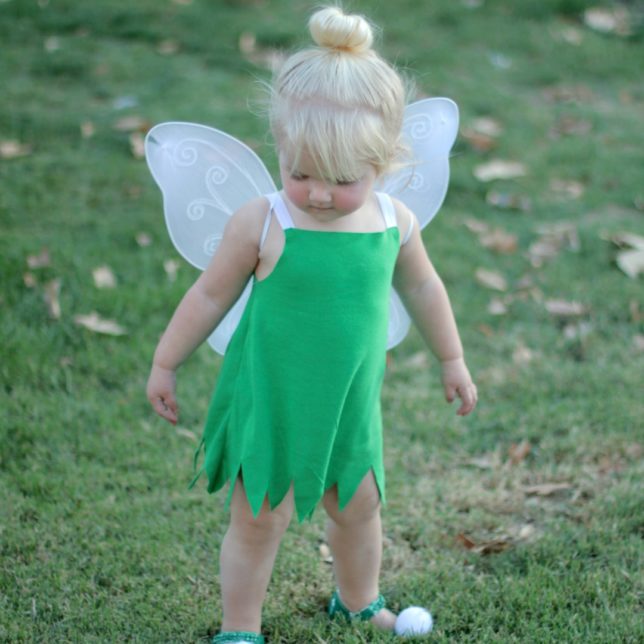 DIY Toddler Tinker Bell Costume and Hair - Simple and cute tutorial on how to make a toddler Tinker Bell costume and tips for doing the hair! Perfect toddler Halloween costume!| www.sincerelyjean.com