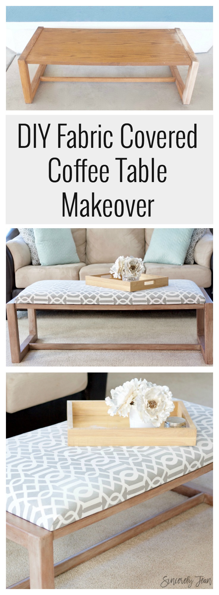 DIY Fabric Covered Coffee Table Makeover - Sincerely Jean