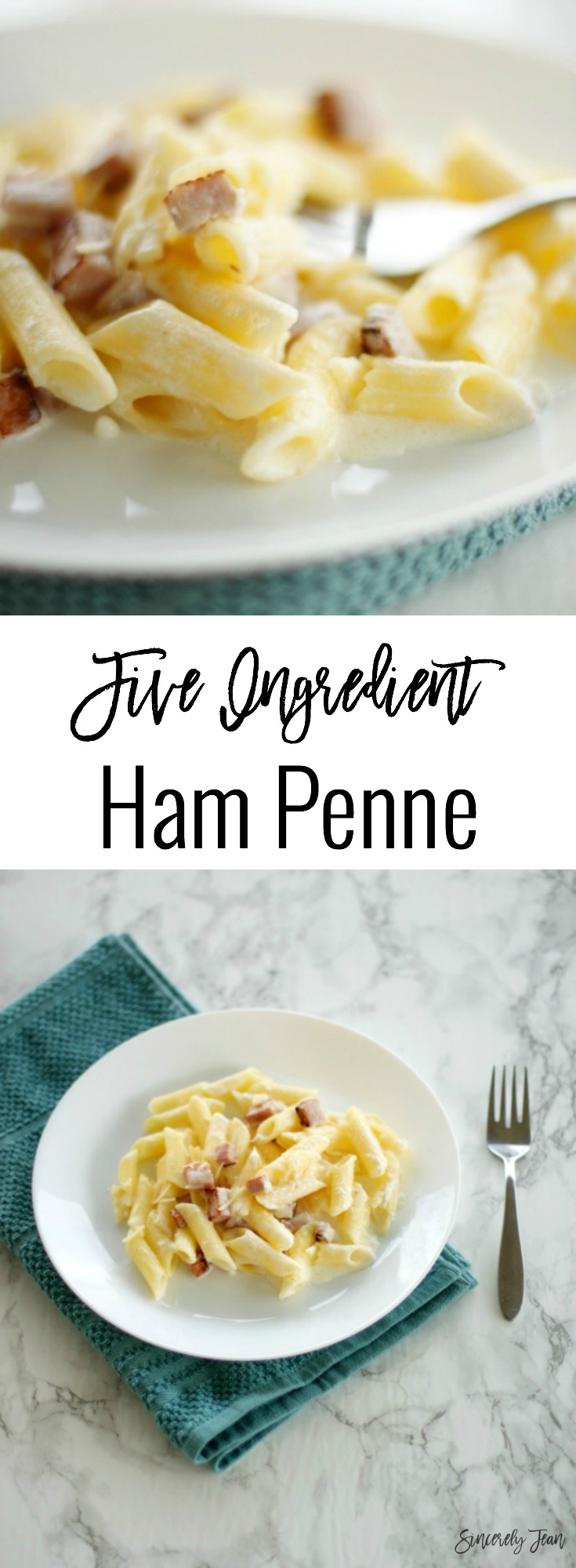 Simple dinner recipes by SincerelyJean.com - Ham Penne Pasta, perfect for Easter leftover ham
