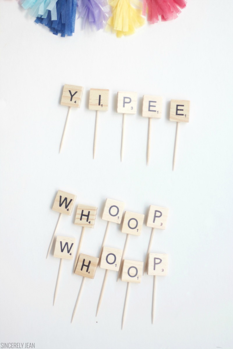 DIY Scrabble Letter Cake Toppers Birthday rustic party cake easy cheap