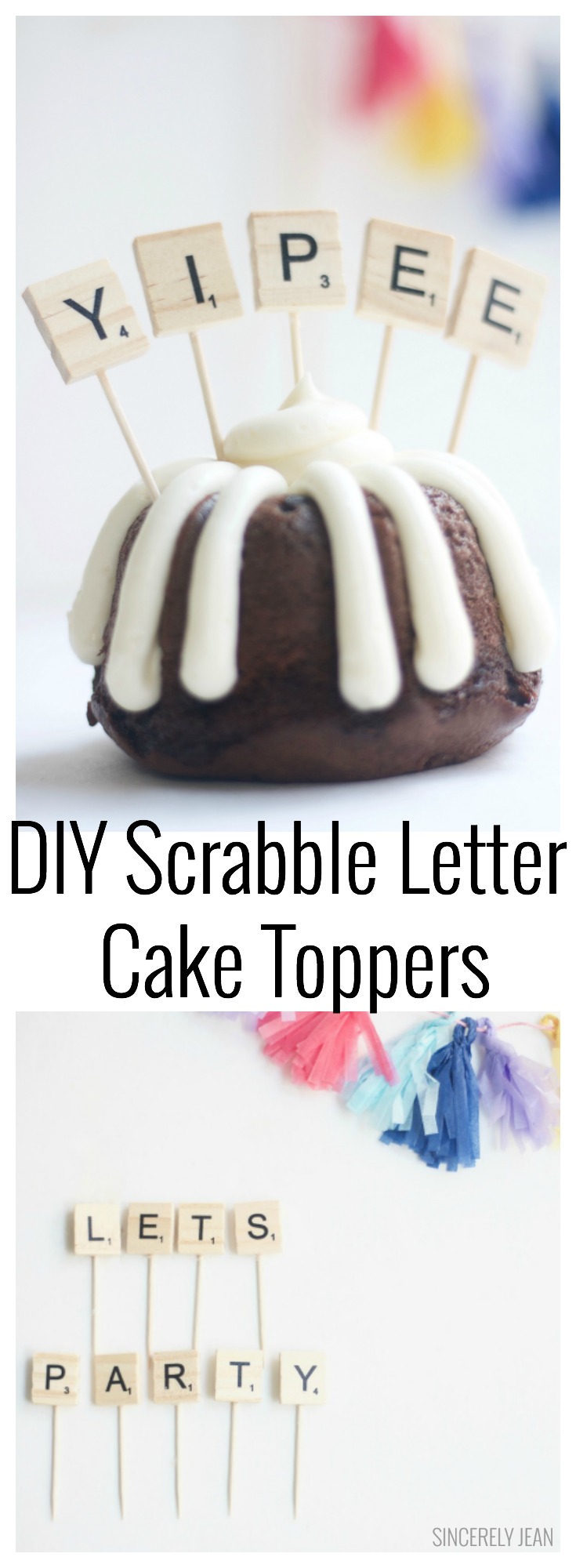 DIY Scrabble Letter Cake Toppers Birthday rustic party cake easy cheap