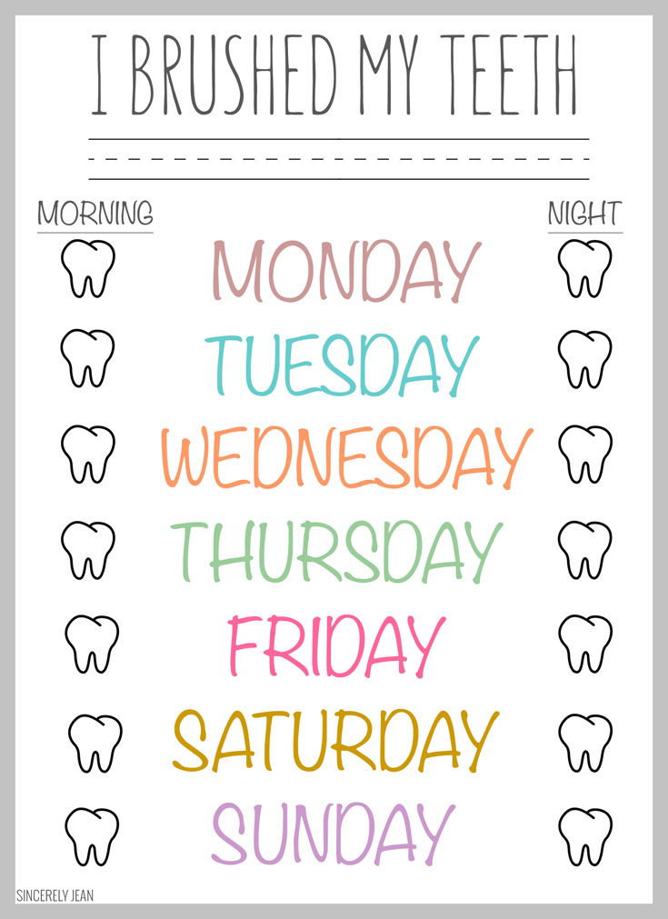 Brush Your Teeth Chart Printable Sincerely Jean