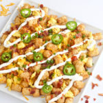 Loaded Bacon and Tater Tot Breakfast Nachos, breakfast, eggs, bacon, easy, simple, fast, hash browns,